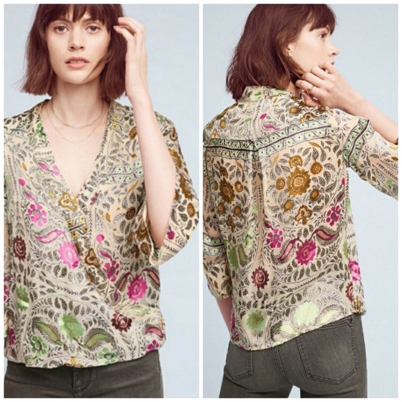 Anthropologie Tops - New Anthropologie Floreat Japonica Velvet Wrap Top